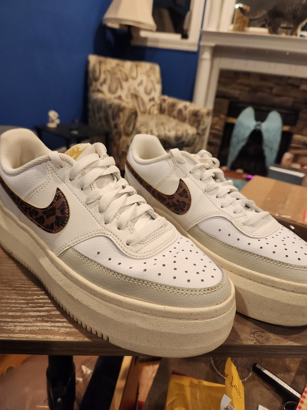 Nike Court Vision Alta Platform White Leopard Sneakers Shoes - Womens Size 10